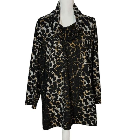 Ali Miles Sweaters - Ali Miles Knit Sweater Size 1X Cowl Neck Animal Print Long Sleeved Boho Artsy